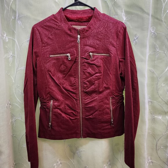 Red Faux Leather Jacket, Fitted , w/ Gold Embellishments . Soft Lining. Small. - Picture 2 of 9